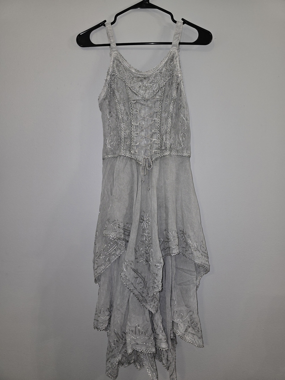 Boho Embroidered Handkerchief-Hem Dress